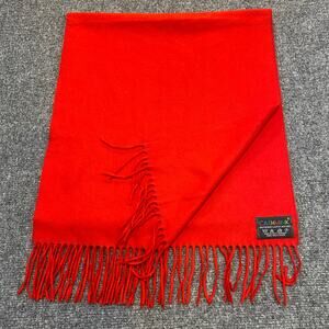 Vintage 80s 90s Cashmink Womens Red Fringe Acrylic Scarf Wrap Shawl 16x68